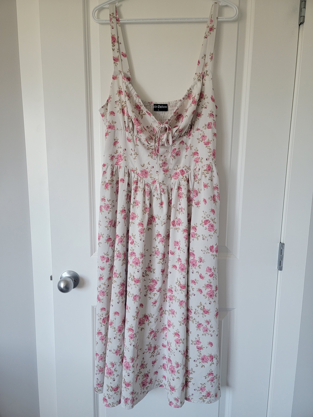 Scarlet Darkness Floral White Dress with Pink Rose Print